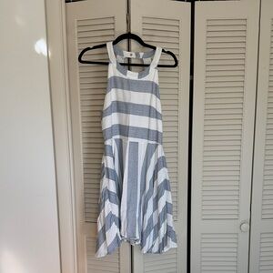 Striped Blue/gray & White Halter Open Back Sundress